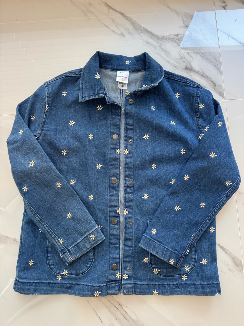 Hanna Andersson Blue Denim Jacket with White Daisy Embroidery